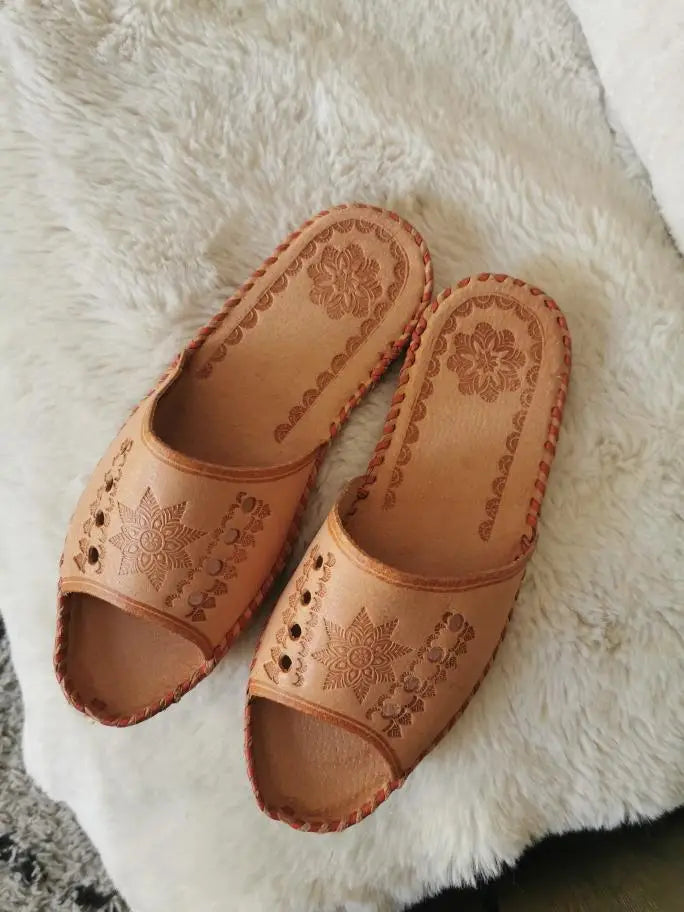 Open Toe Leather Star Mules
