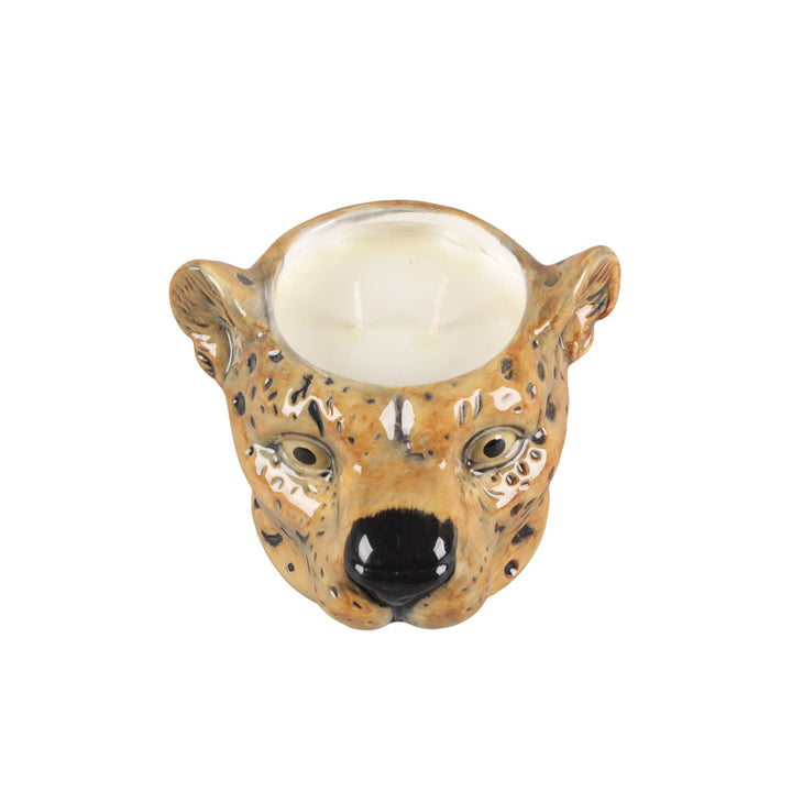 Leopard Head Ceramic Candle – Mahogany Teakwood