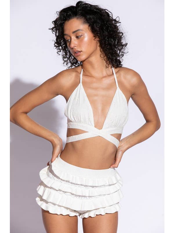 Crossed Waist Tie Micro Crop Top