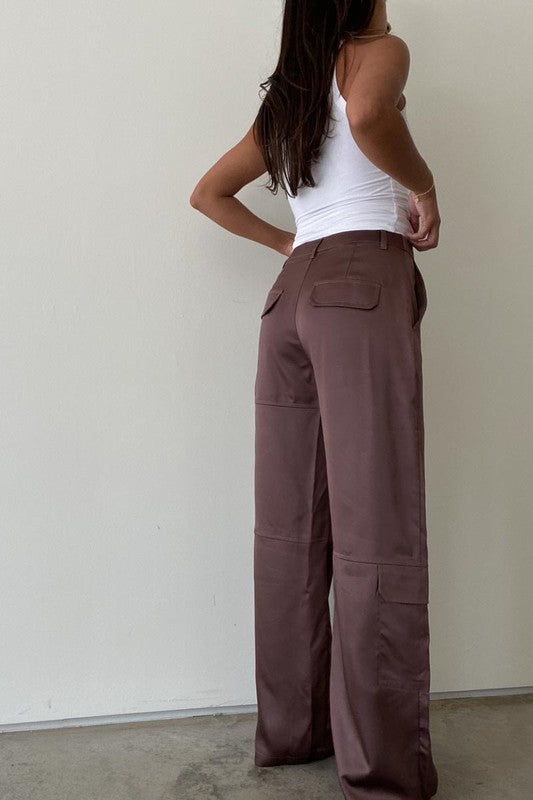 Satin Multi Pocket Cargo Pants