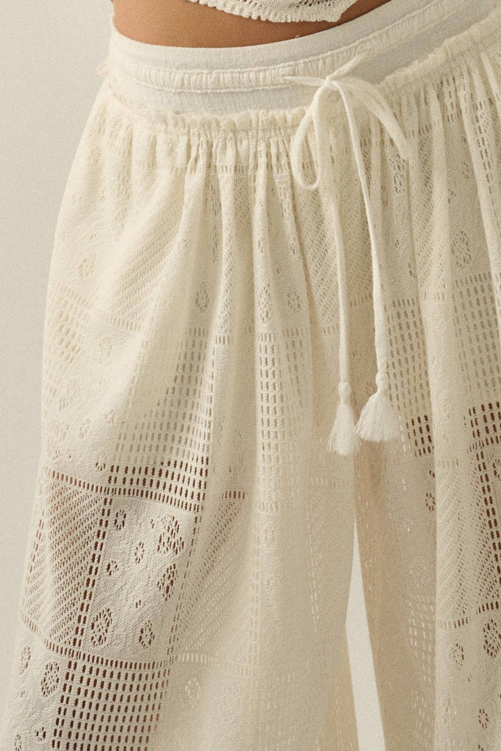 Crochet Lace Wide-Leg Tulip Pants