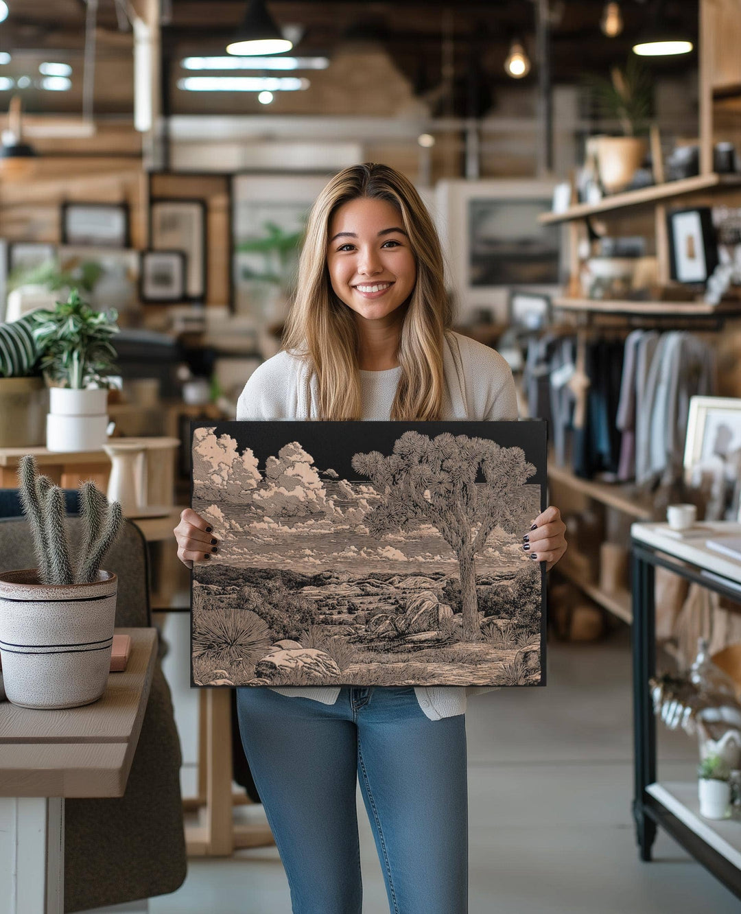 Joshua Tree Desert Engraved Illustration