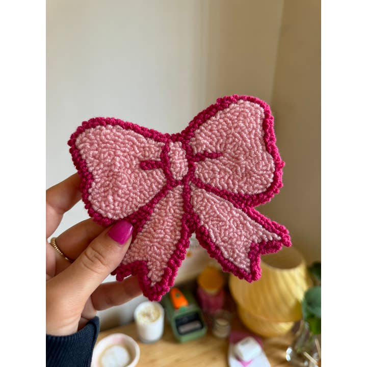 Pink Bows Punch Needle Coaster