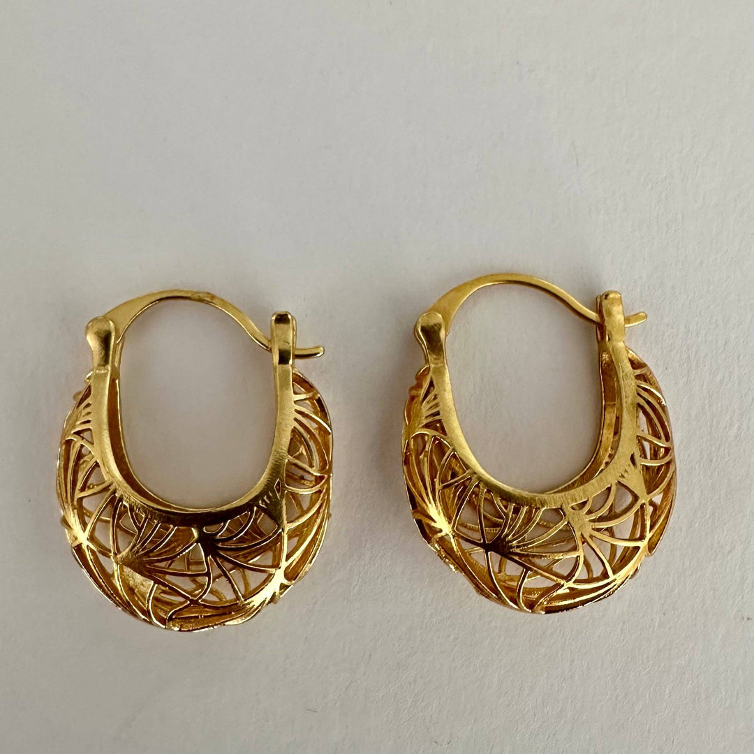 18K Gold Plate Basket Hoops