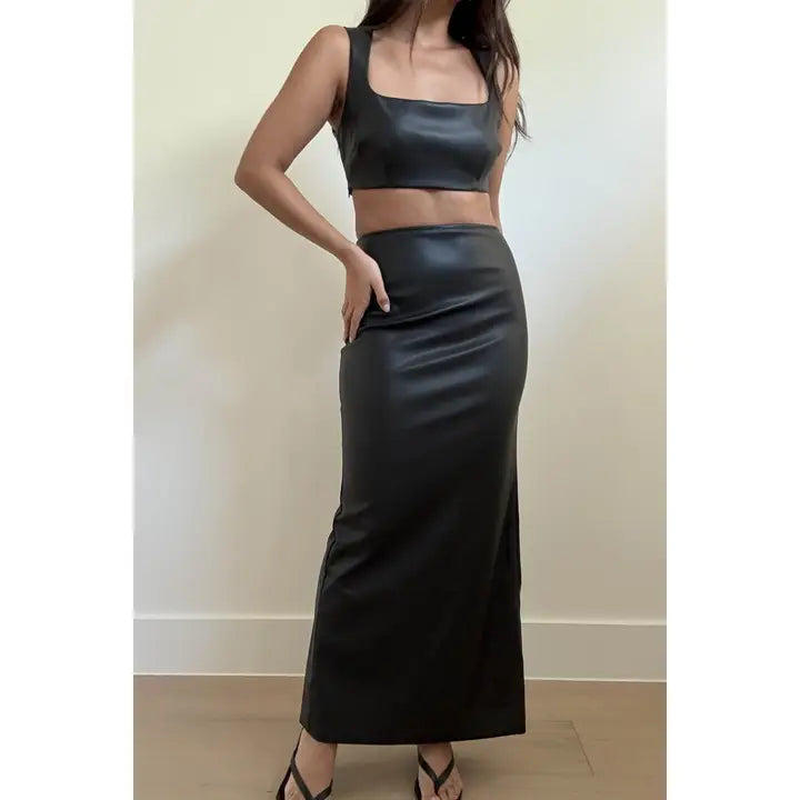Faux Leather Crop Top & Maxi Skirt SET