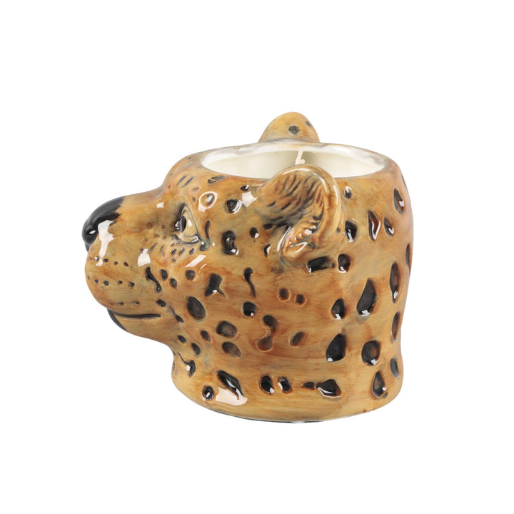 Leopard Head Ceramic Candle – Mahogany Teakwood