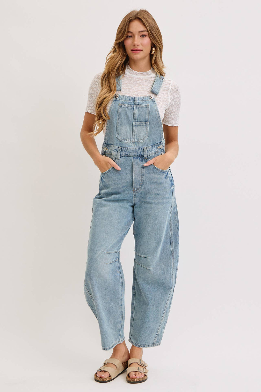BARREL-LEG DENIM OVER-ALLS