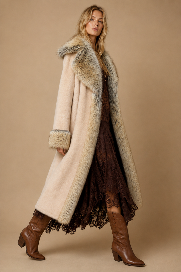 Luxe Faux Fur Trim Longline Coat