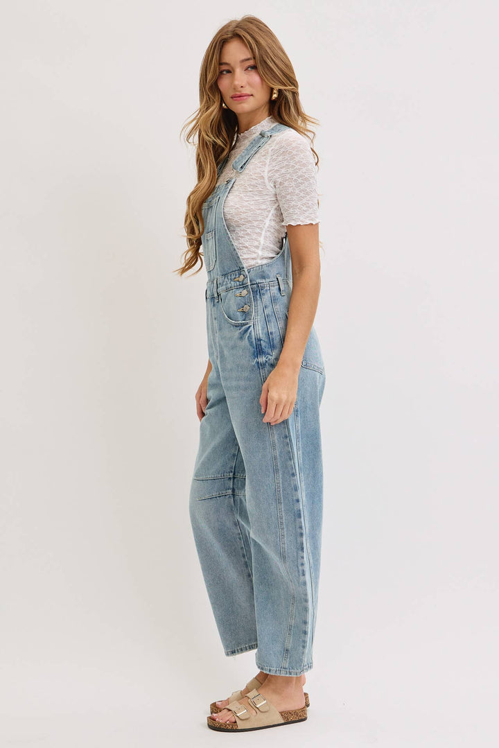 BARREL-LEG DENIM OVER-ALLS