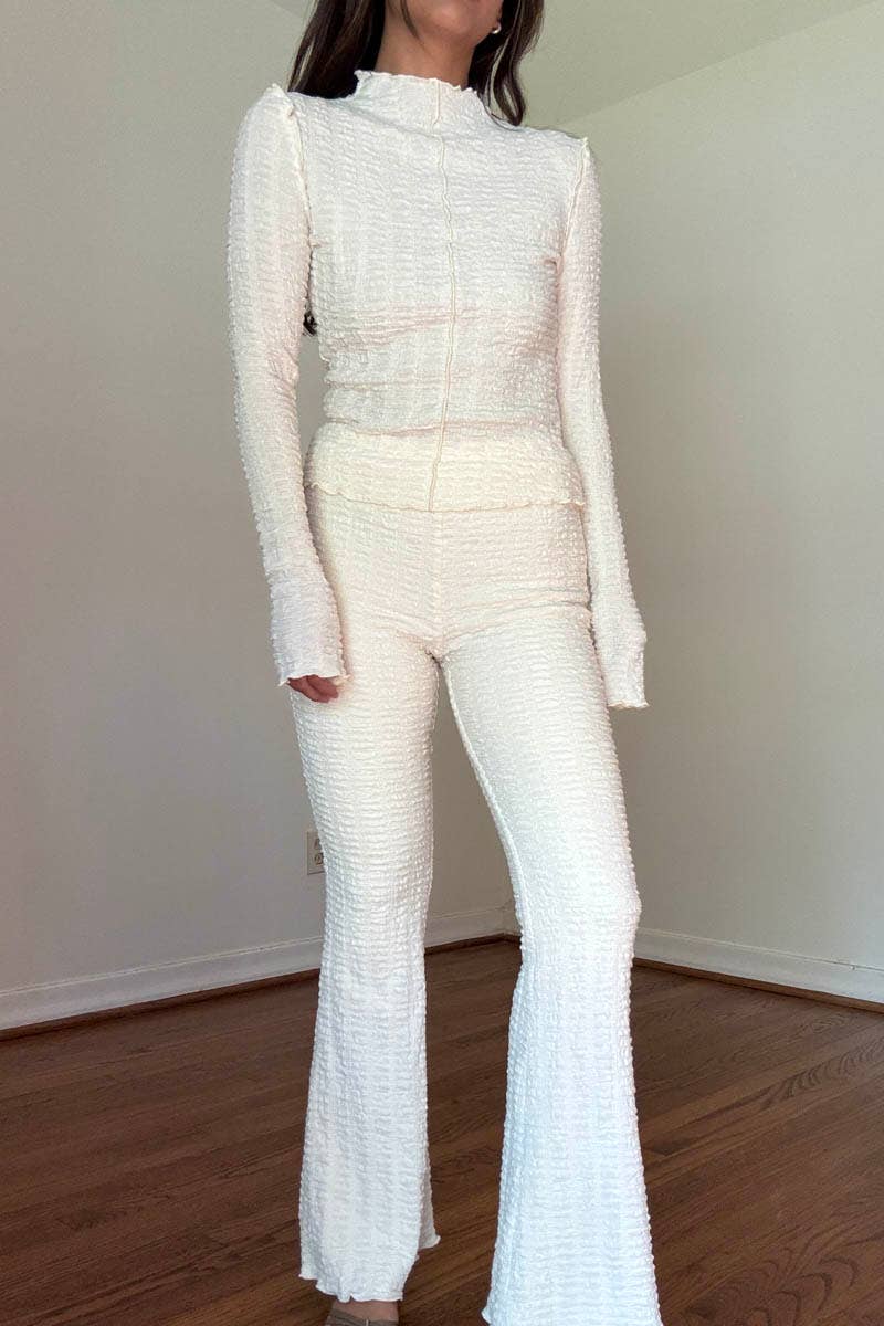 Textured High-Neck Flare Pant Set