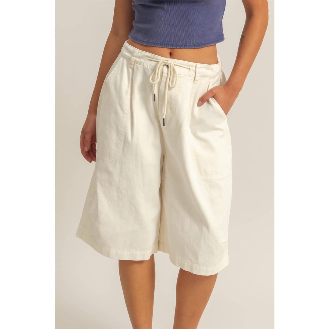 Drawstring Waist Wide Leg Jorts