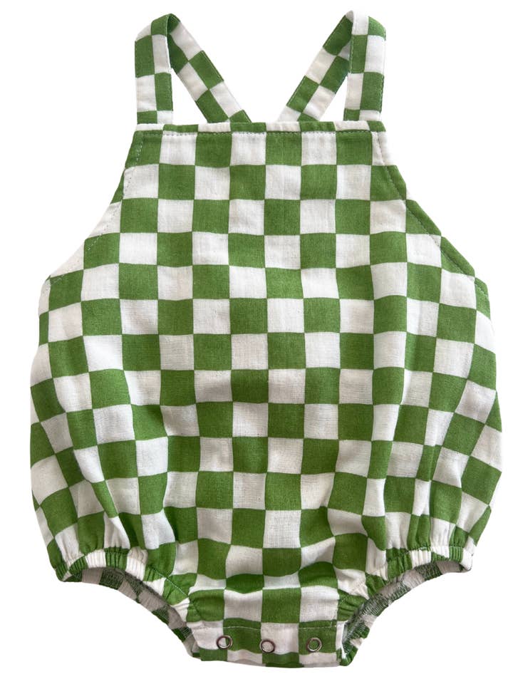 Lime Checkerboard Organic Sunsuit