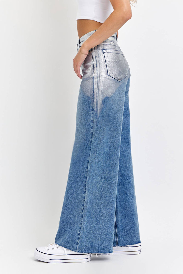 High Rise Silver Foiled Wide Leg