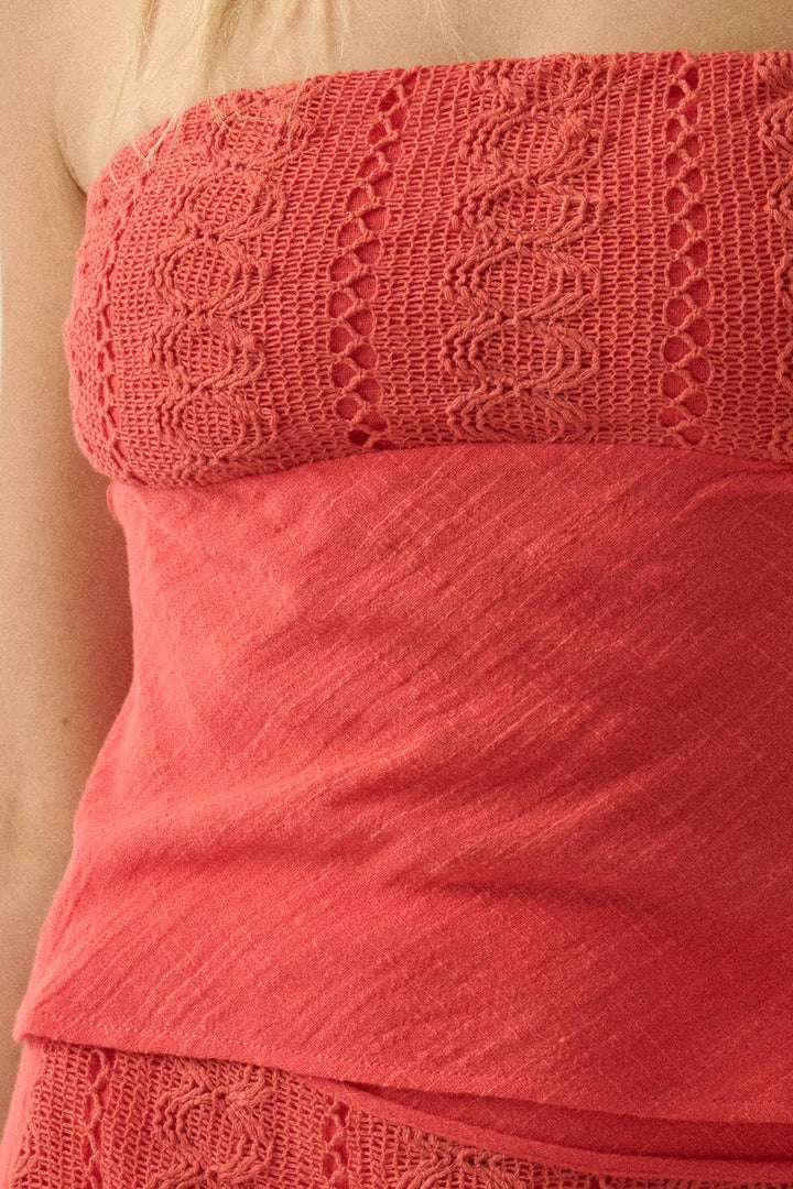 Gauze & Crochet Lace Strapless Top