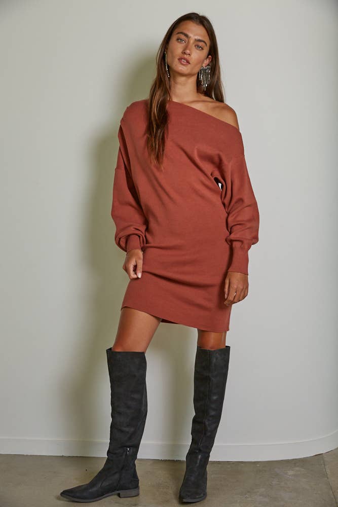 Sweater Off The Shoulder Mini Dress