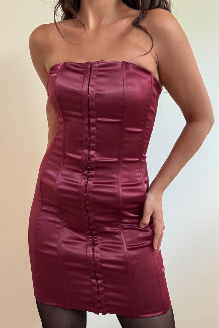 Satin Front Hook And Eye Corset Mini Dress