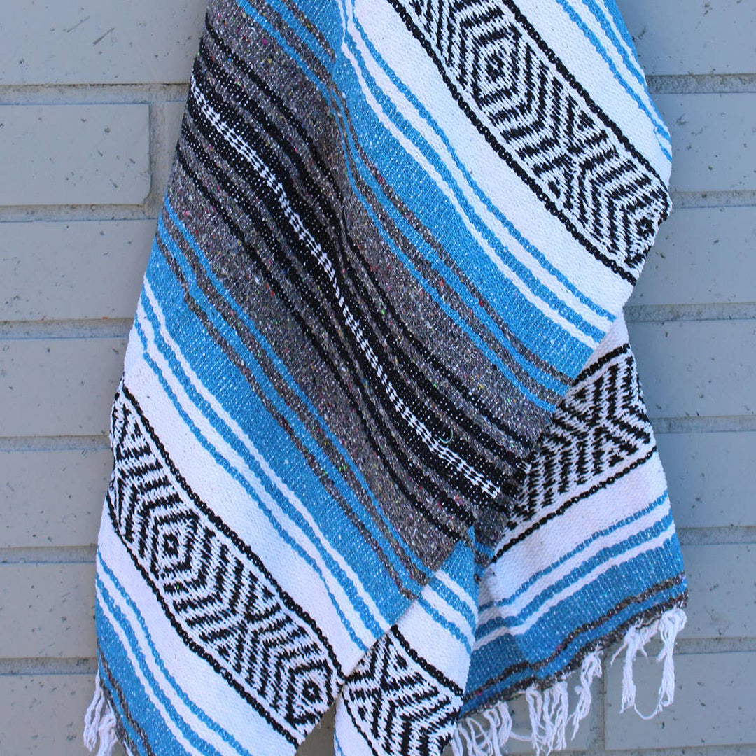 Light Blue & Gray Mexican Throw Blanket