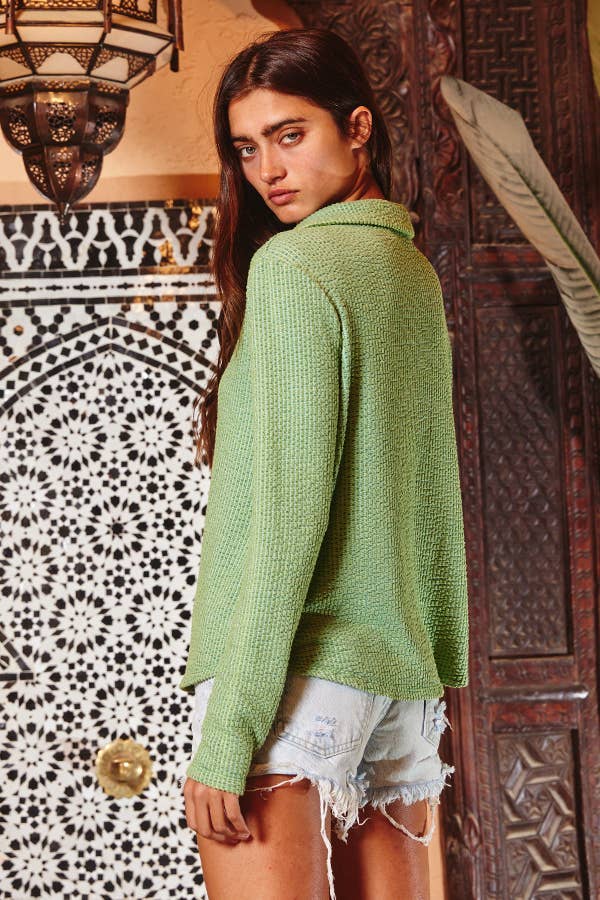 Washed Solid Textured Knit Top
