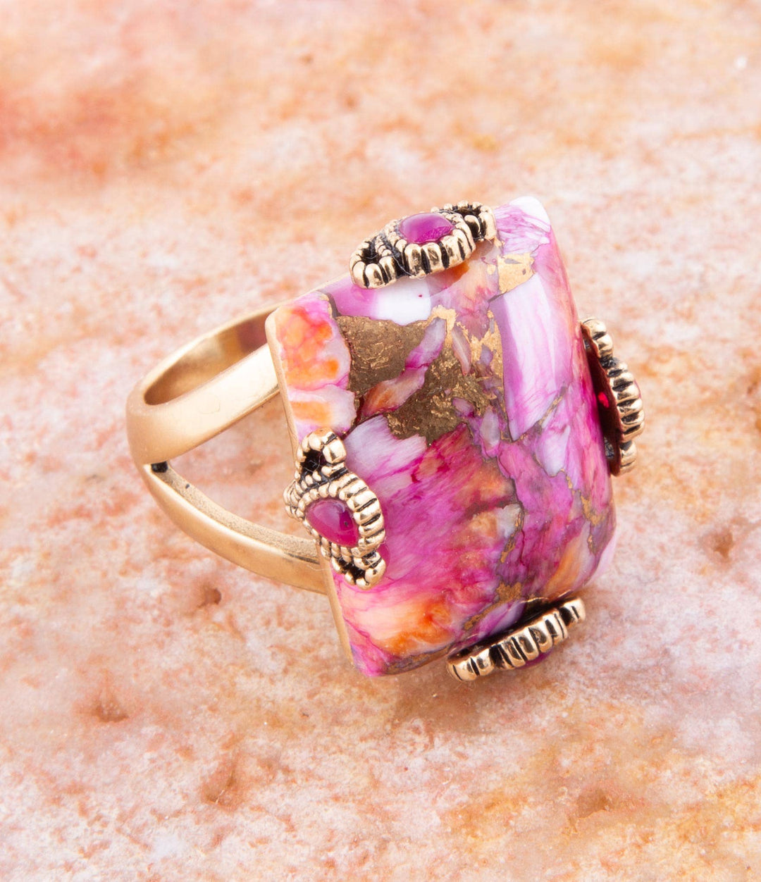 Prismatic Pink Spiny Oyster Matrix Statement Ring