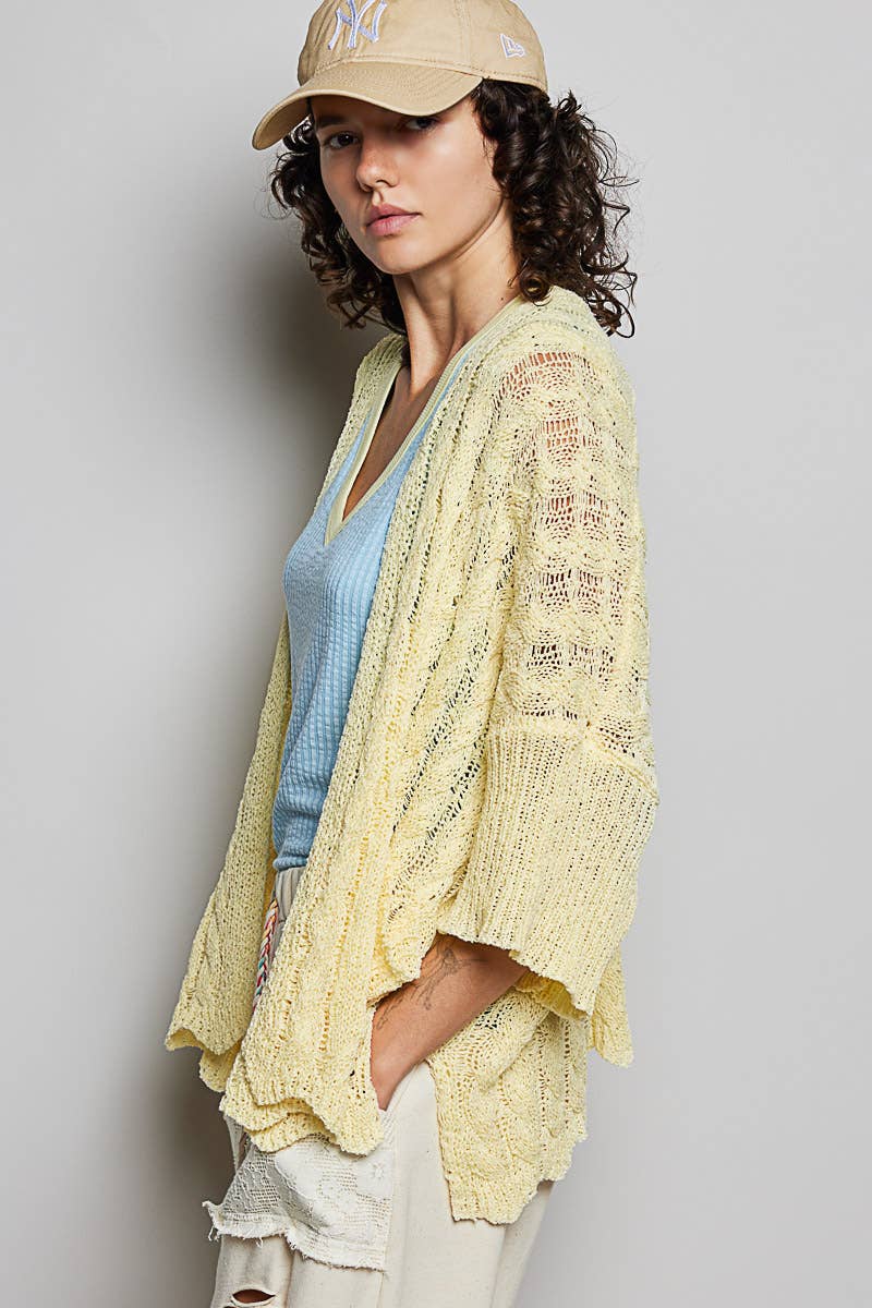 Short Sleeve Cable Sweater Cardigan