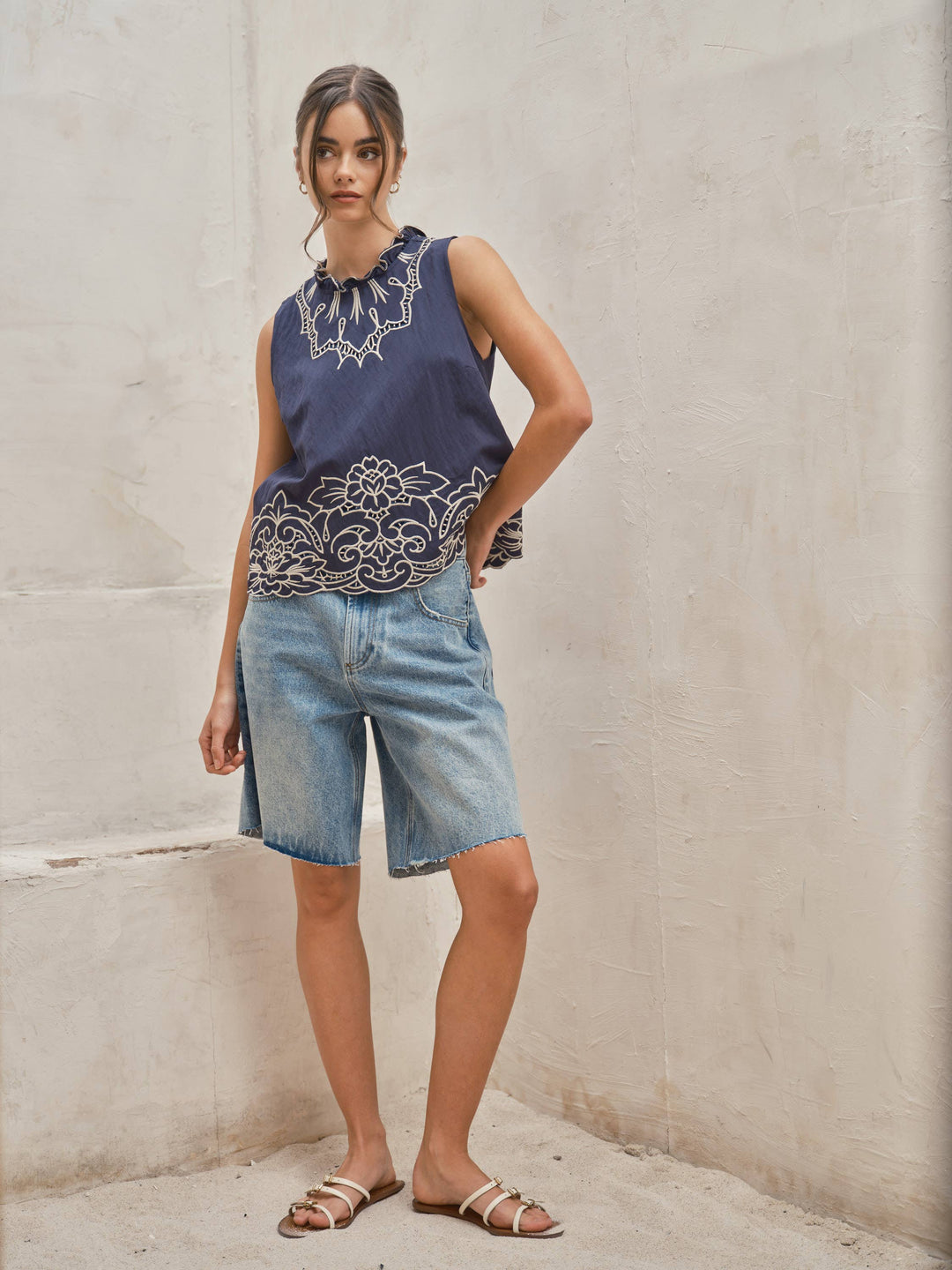 WIDE LEG RETRO BERMUDA DENIM SHORT