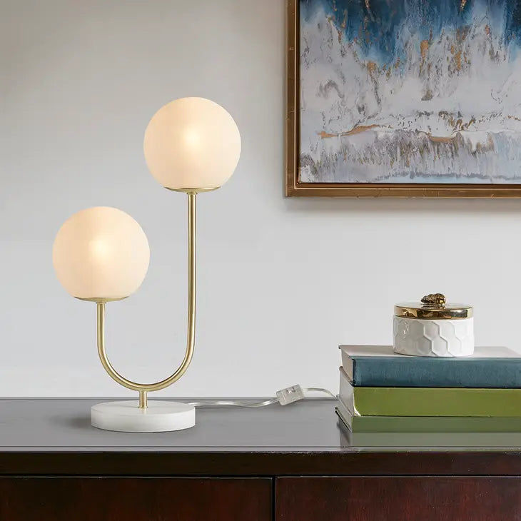 Modern 2-Light Globe Gold Base Table Lamp