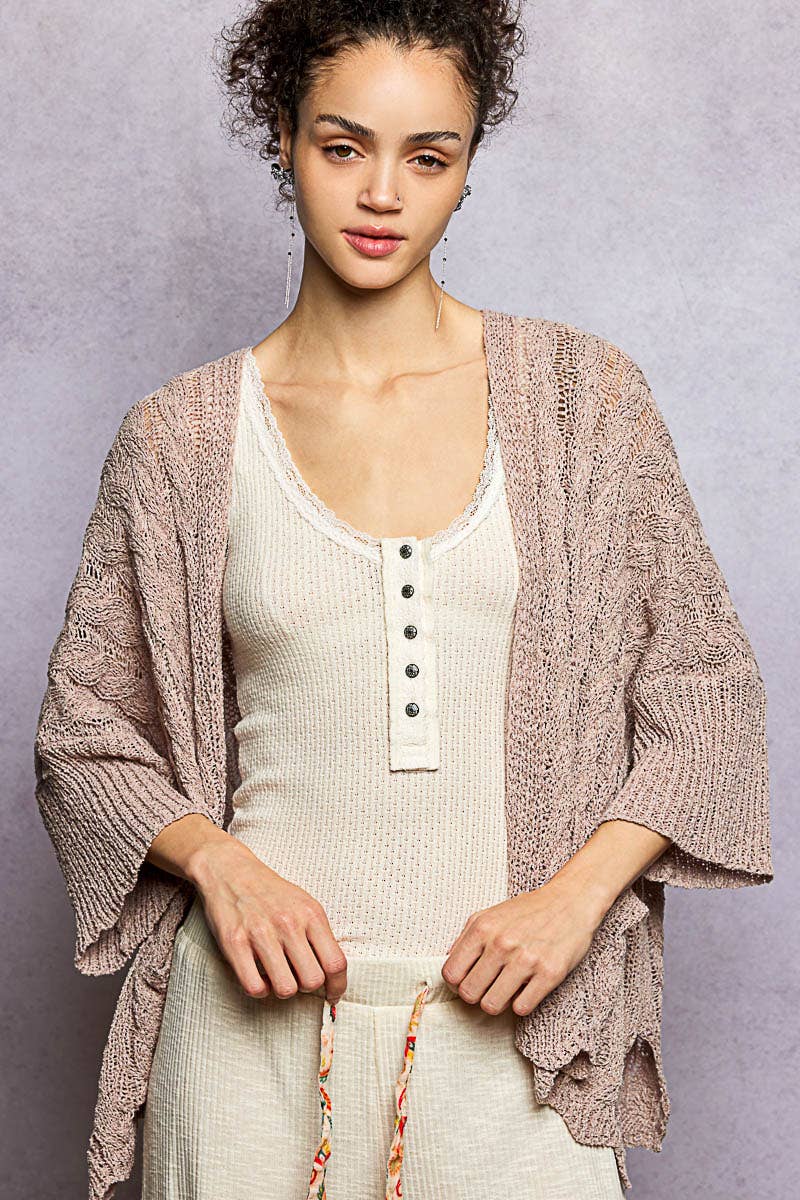 Short Sleeve Cable Sweater Cardigan