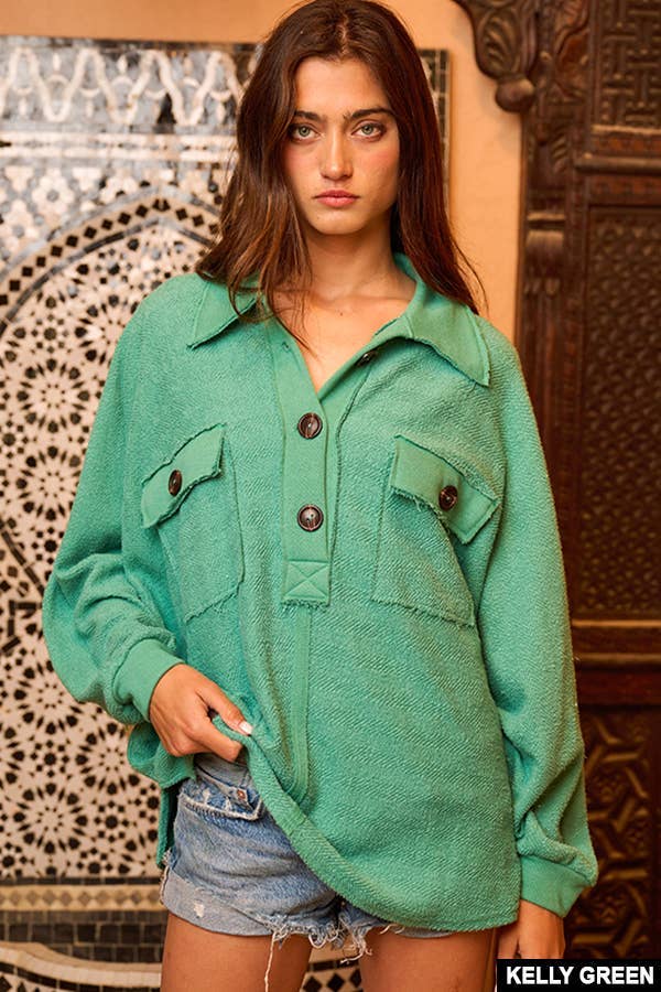 Burgundy French Terry Knit  Loose Fit Top