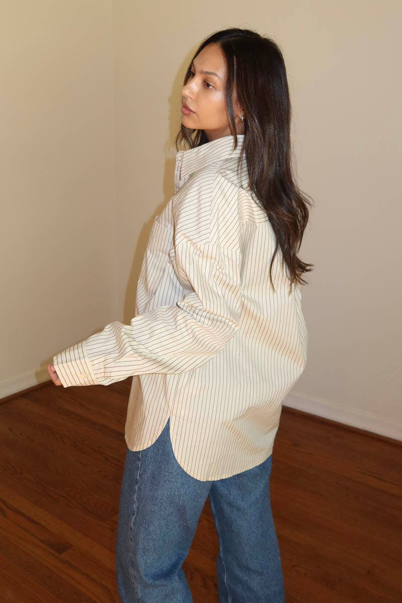 OVERSIZED PIN STRIPE BUTTON UP SHIRT