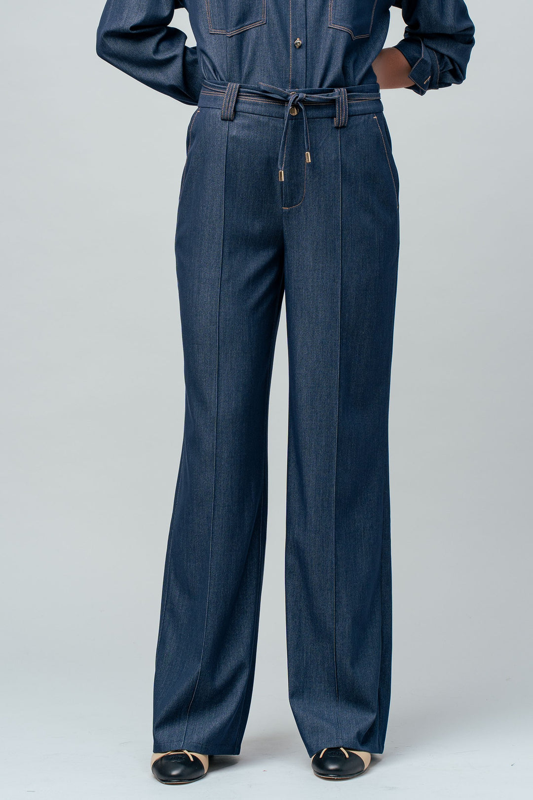 Pintucked Wide Leg Trousers