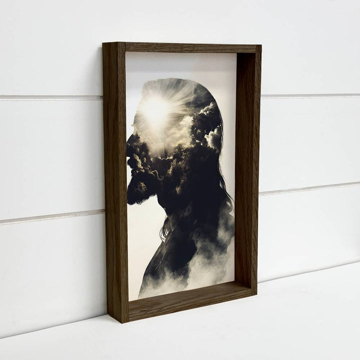 Jesus Double Exposure w\ Thick Wood Frame