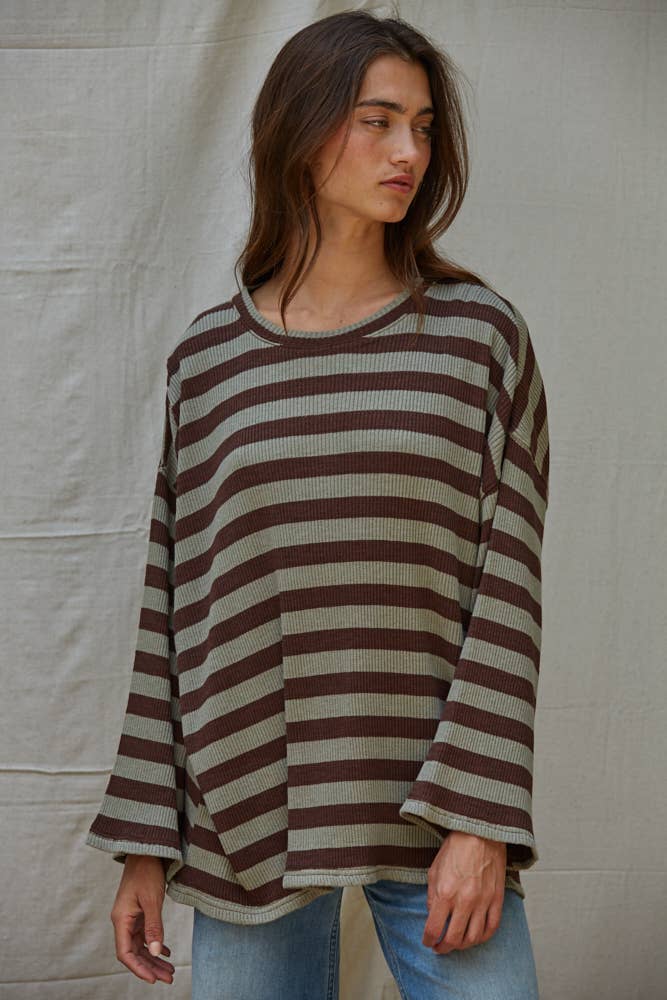 Knit Ribbed Striped Pullover Top