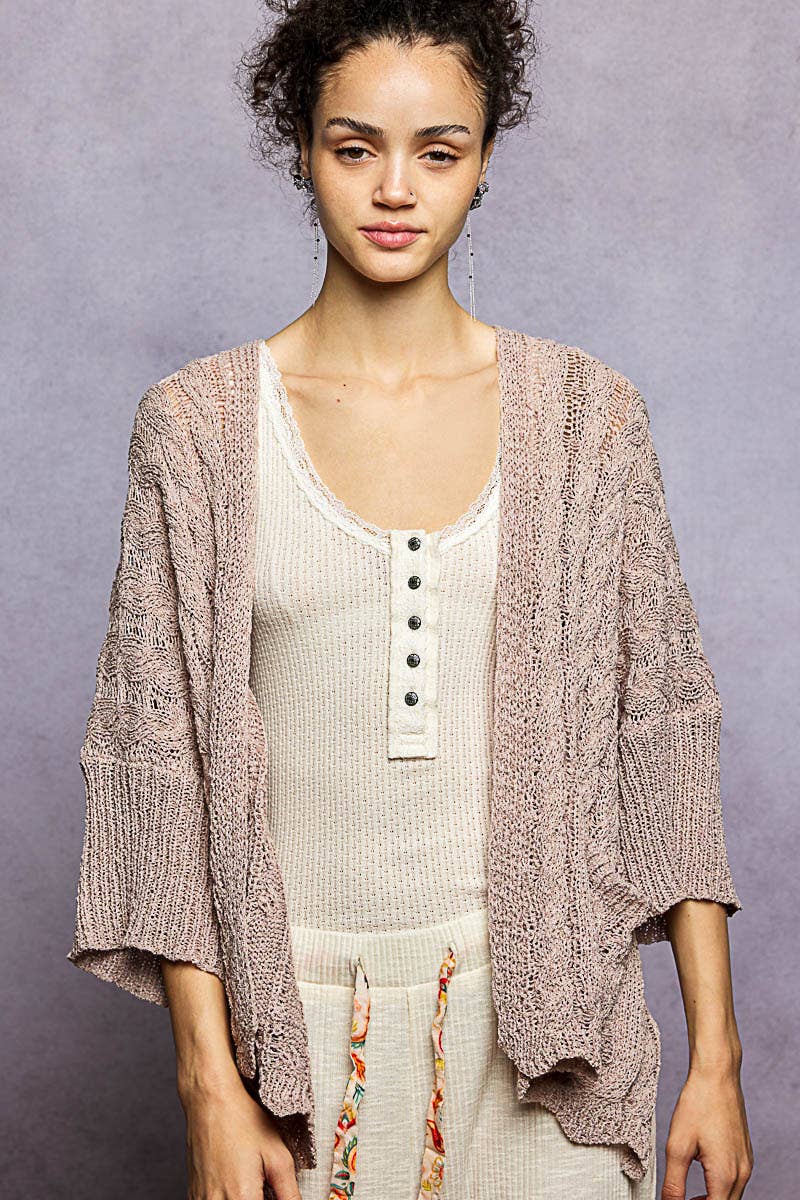 Short Sleeve Cable Sweater Cardigan