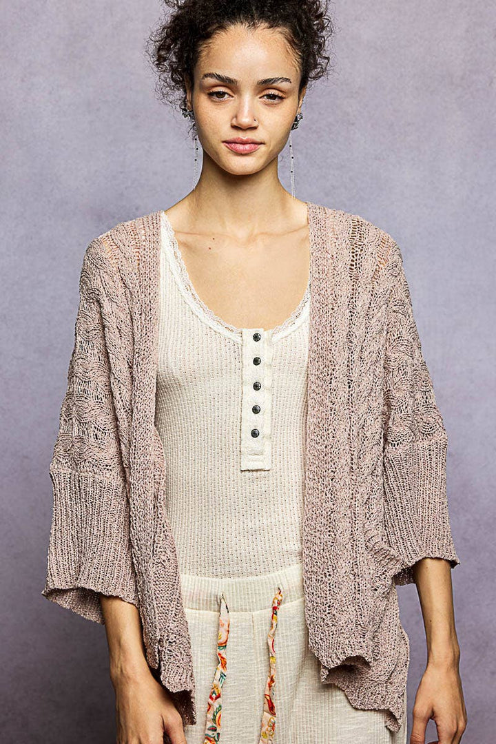 Short Sleeve Cable Sweater Cardigan