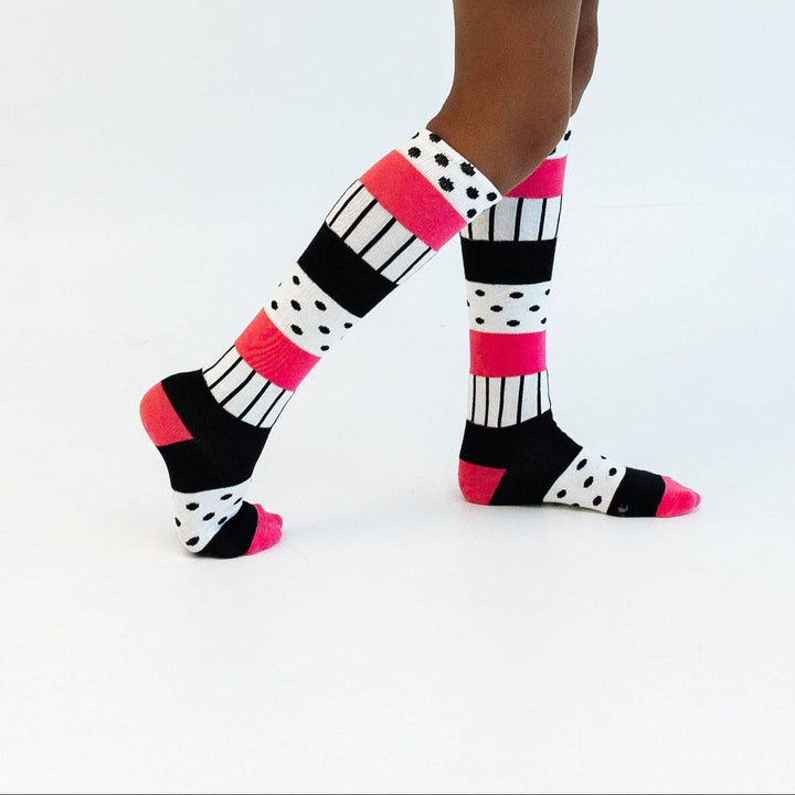 Black\White\Pink knee high socks