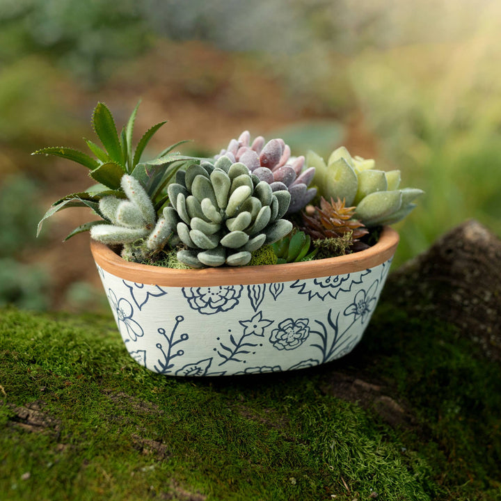 Marguerite Floral Suzani Terracotta Oval Planter