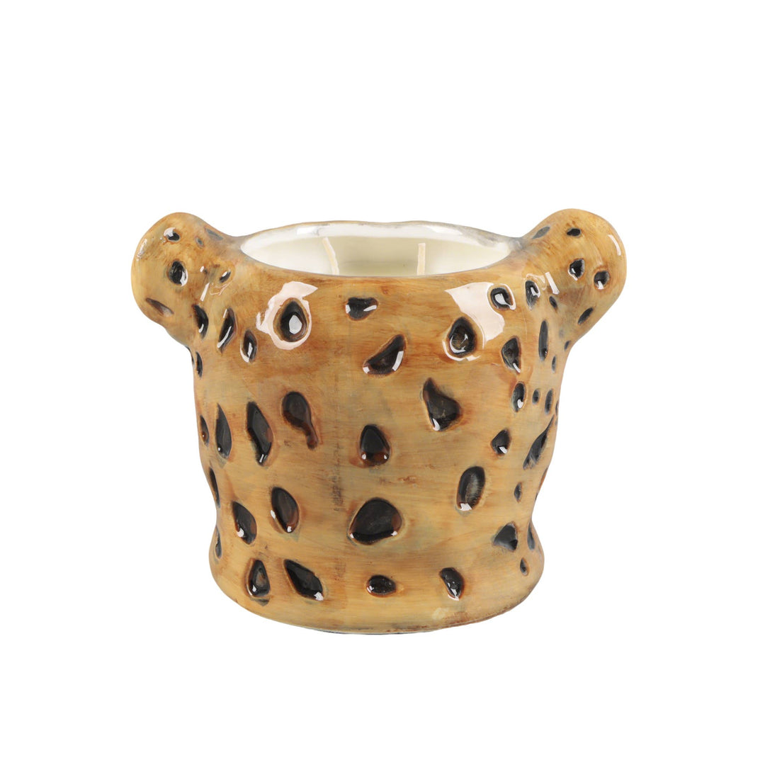 Leopard Head Ceramic Candle – Mahogany Teakwood