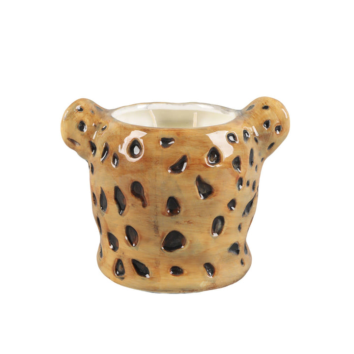 Leopard Head Ceramic Candle – Mahogany Teakwood