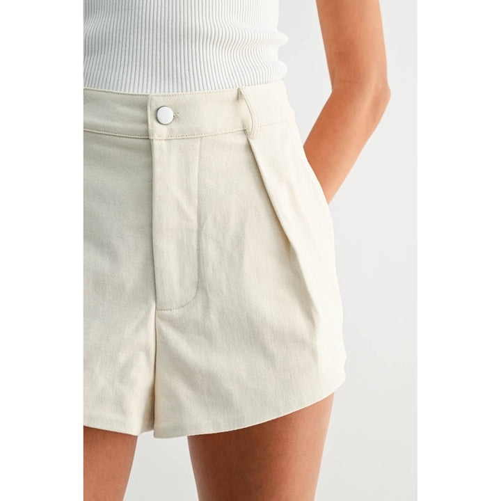 HIGH-WAISTED PLEATED COTTON SHORTS