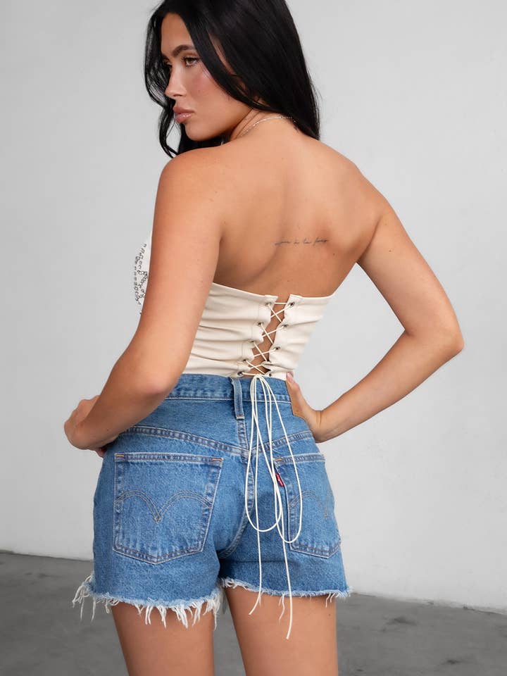 Rhinestone Vegan Leather Corset