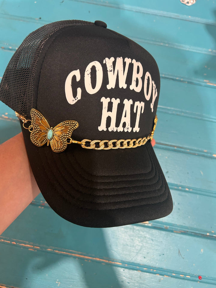 Turquoise &amp; Gold Butterfly Trucker Hat Chain