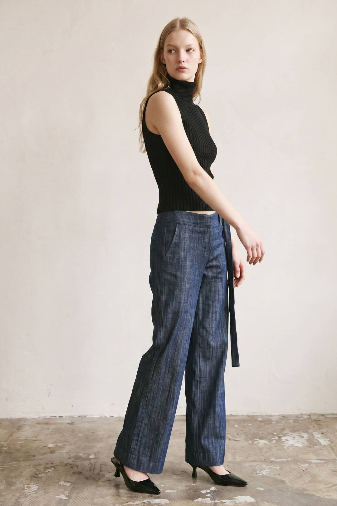Wide Leg Denim w\ Belted Waist Strap