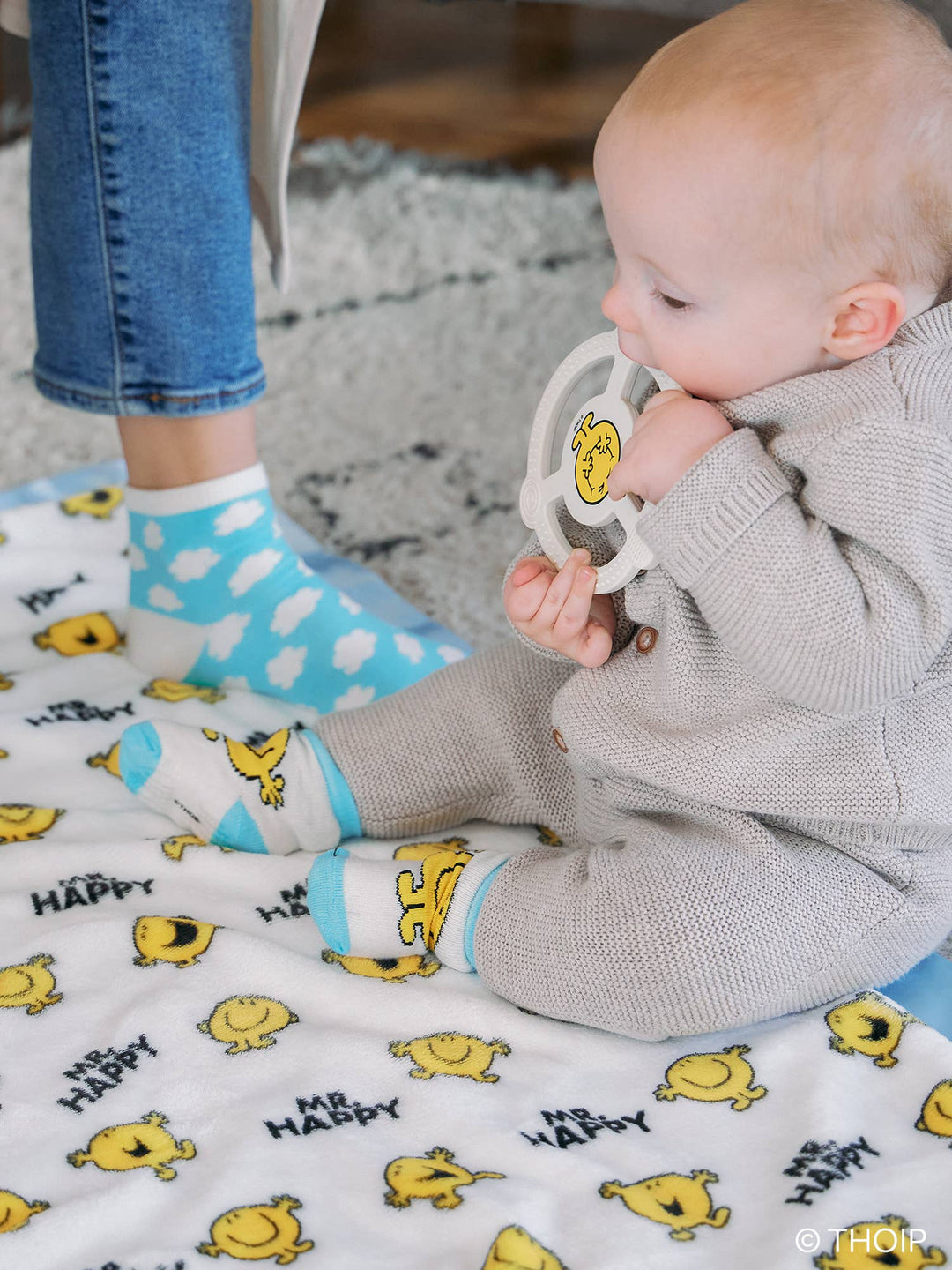 Silicone Teether Ring w Detachable Clip Mr. Happy
