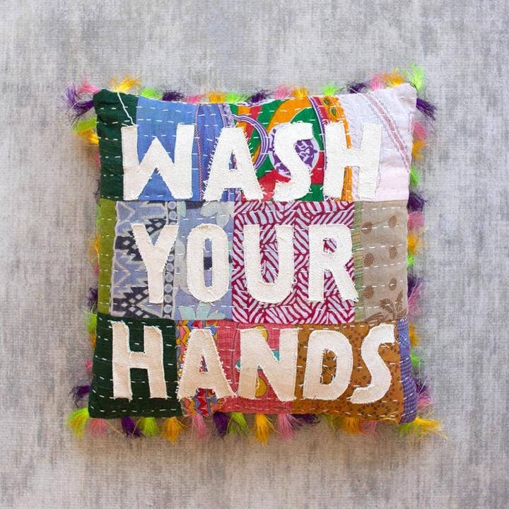 Wash Your Hands - Kantha Pillow