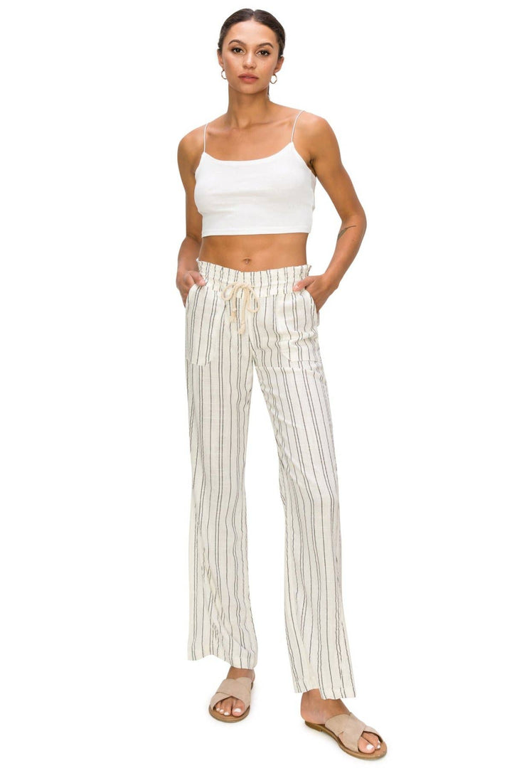 PINSTRIPE LINEN WIDE LEG PANTS