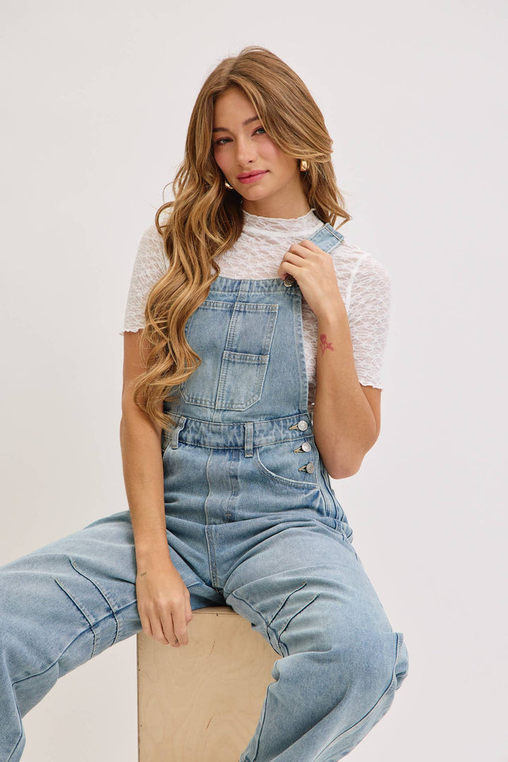 BARREL-LEG DENIM OVER-ALLS