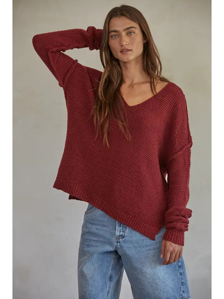 Knit Sweater V-Neck Top