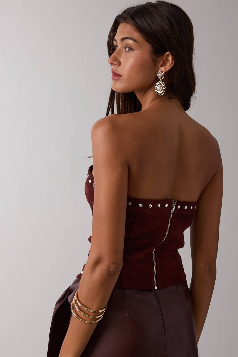 SUEDE STUDDED SCALLOP CORSET