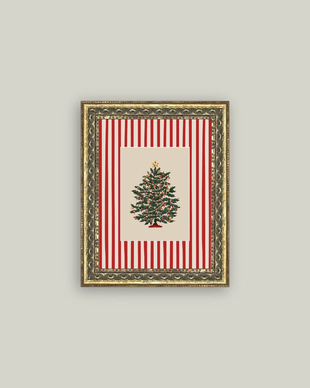 Peppermint Stripe Tree Framed Antique