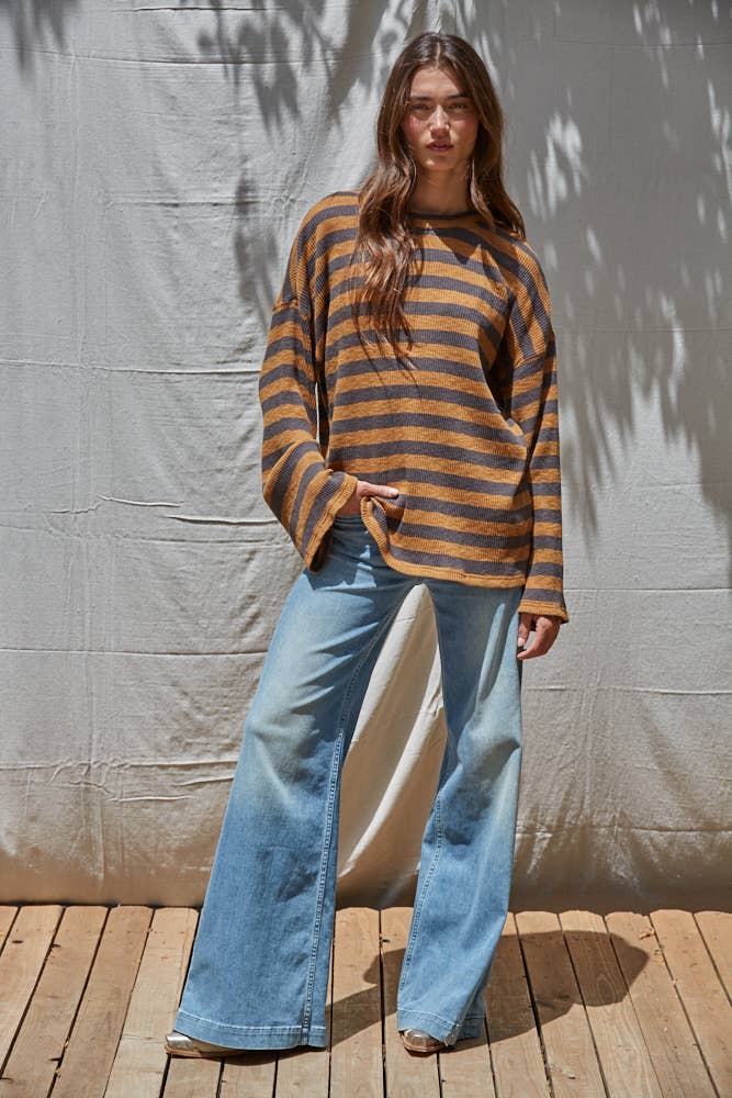 Knit Ribbed Striped Pullover Top